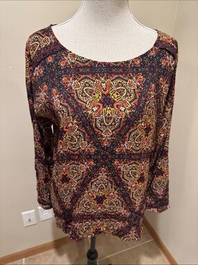 Plenty by Tracy Reese Black Multicolor Paisley Medallion Long Sleeve Top